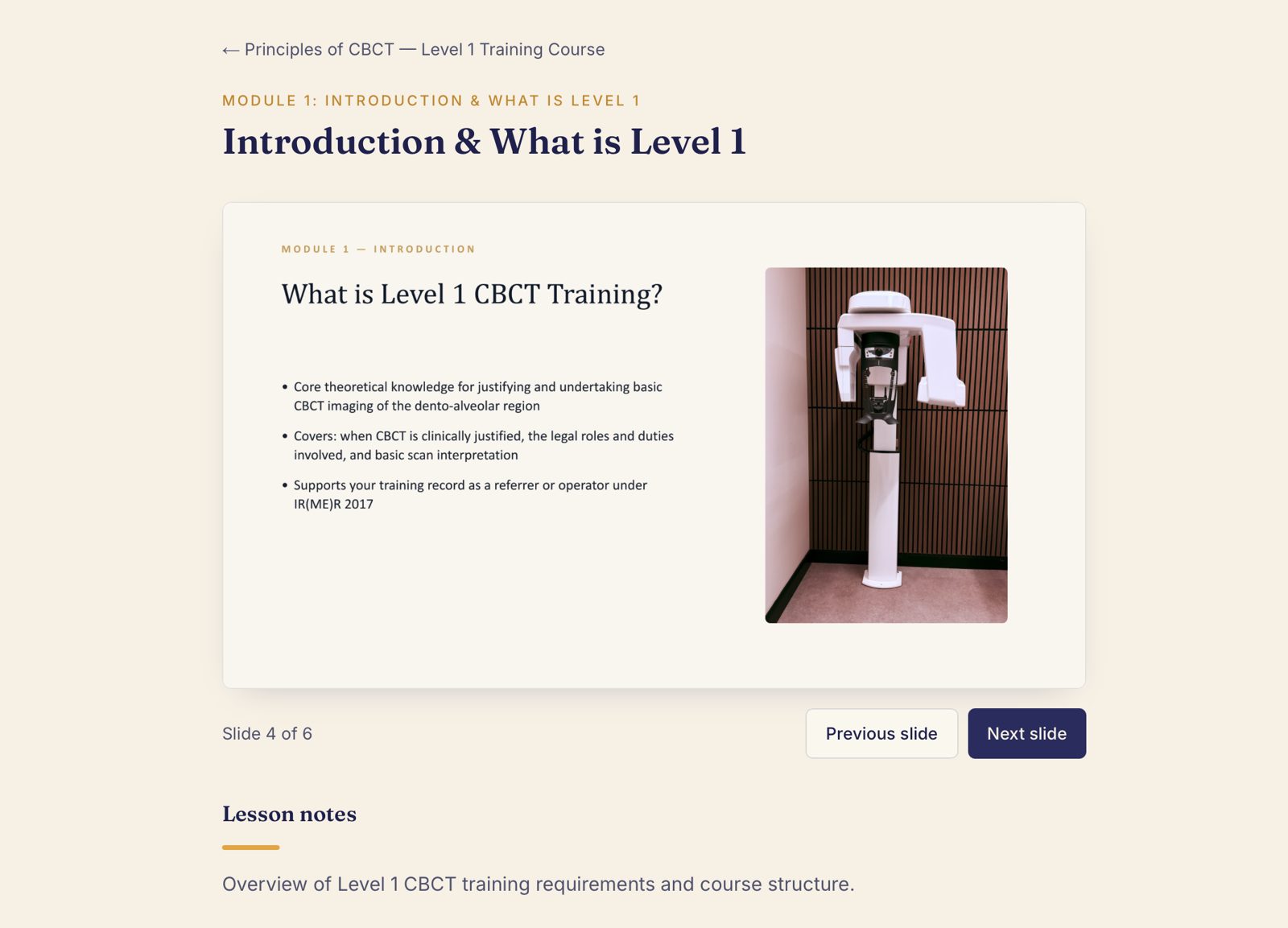 A slide from the 360 Visualise Principles of CBCT Level 1 online course